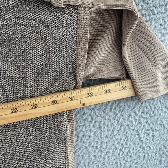 Chicos Sweater Womens Large Brown Shimmer Sequin Knit Poncho Stretch Pullover - Picture 7 of 9